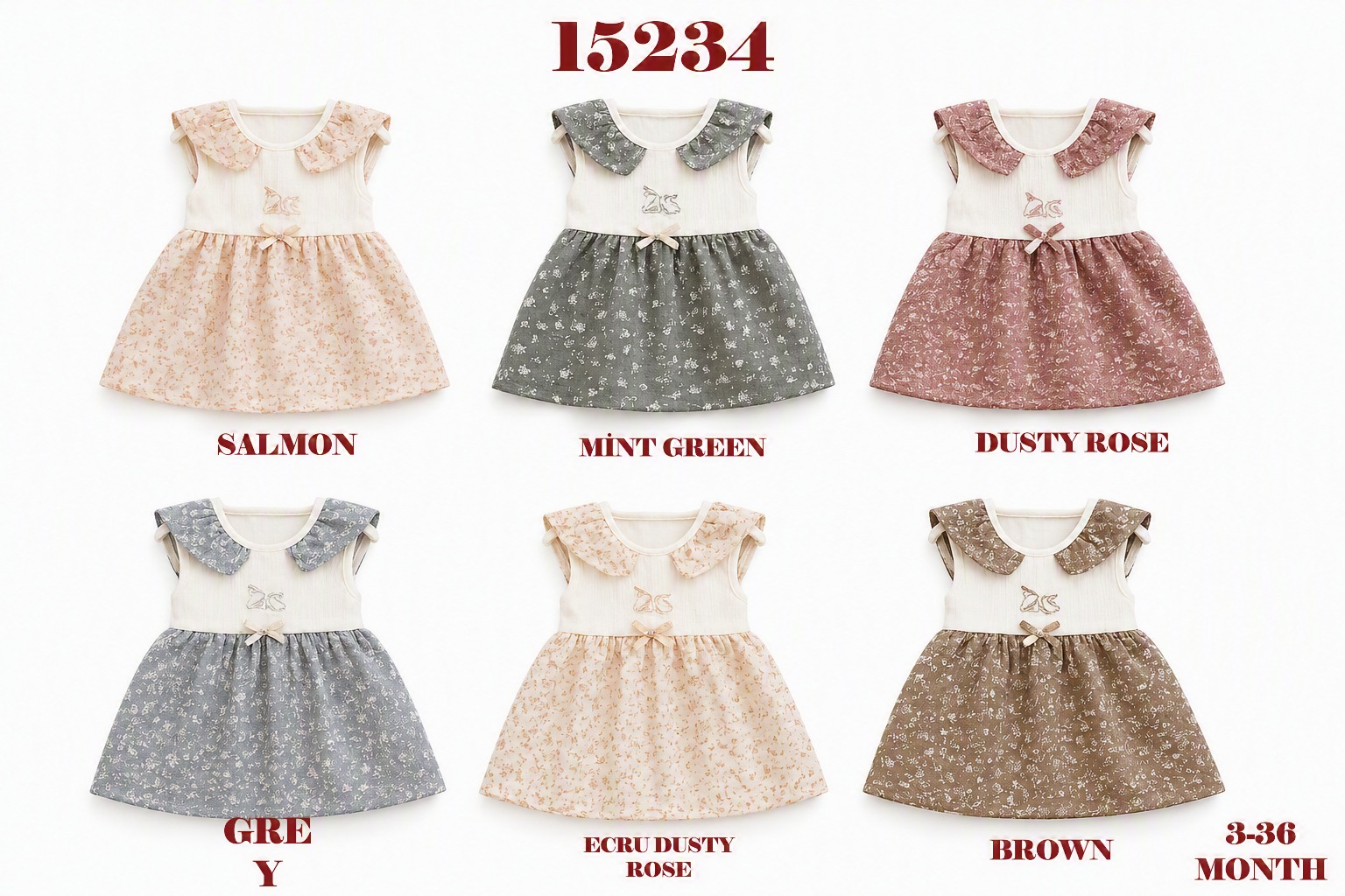 BABYDOLA-15234  *20 ELBİSE MÜSLİN ECRU DUSTY ROSE 5'Lİ