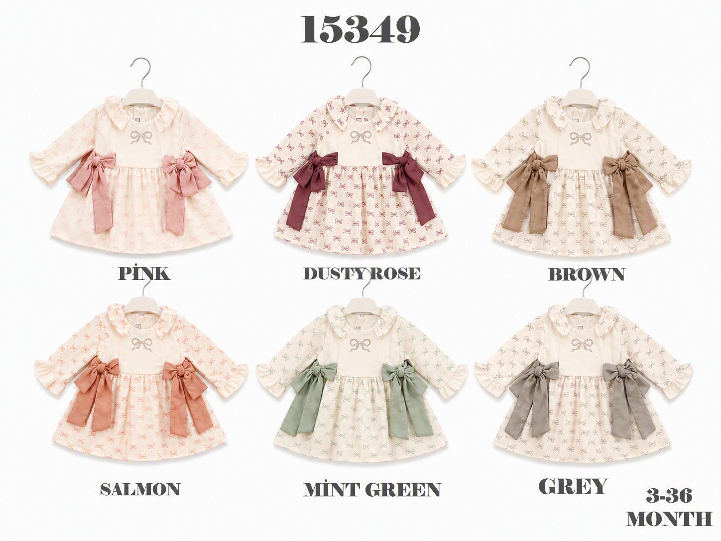 BABYDOLA-15349 *20 ELBİSE FİYONKLU ECRU BROWN 5'Lİ