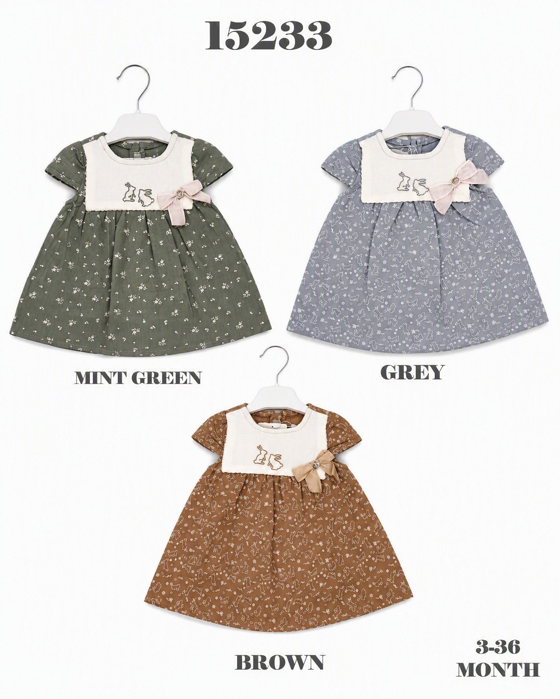BABYDOLA-15233 *20 ELBİSE MÜSLİN GREY 5'Lİ