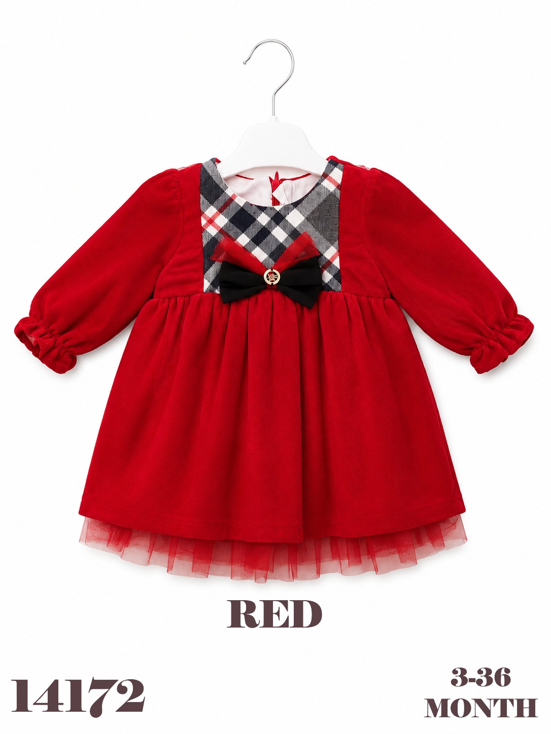 BABYDOLA-14172 KADİFE ELBİSE RED 5'Lİ