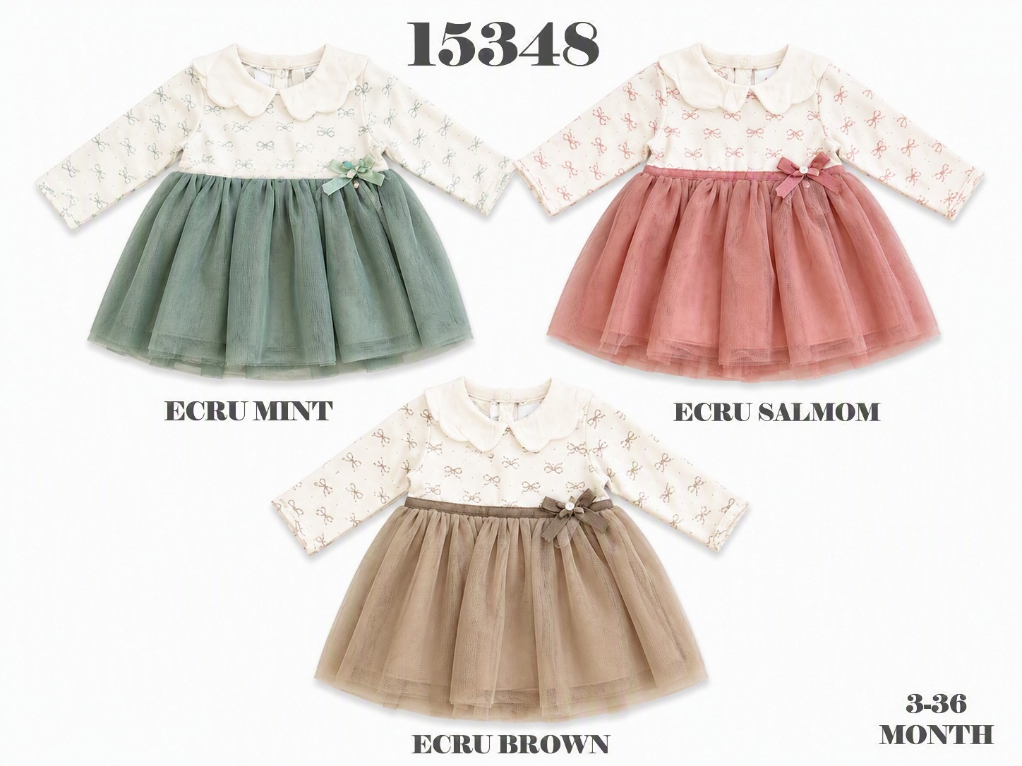 BABYDOLA-15348 *20 ELBİSE TÜLLÜ ECRU BROWN5'Lİ