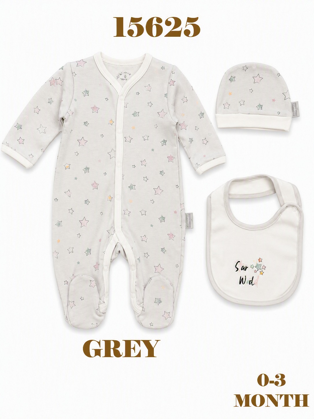 BABYDOLA-15625 *10 TULUM 3'LU SET GREY YILDIZLI