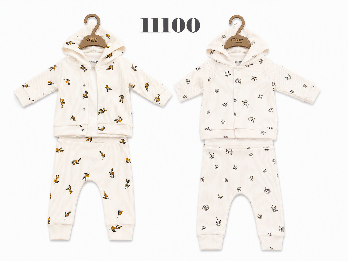 OBABY-11100 PAMUK DESEN KAPŞONLU 3'LÜ TAKIM 3/18 4'LÜ