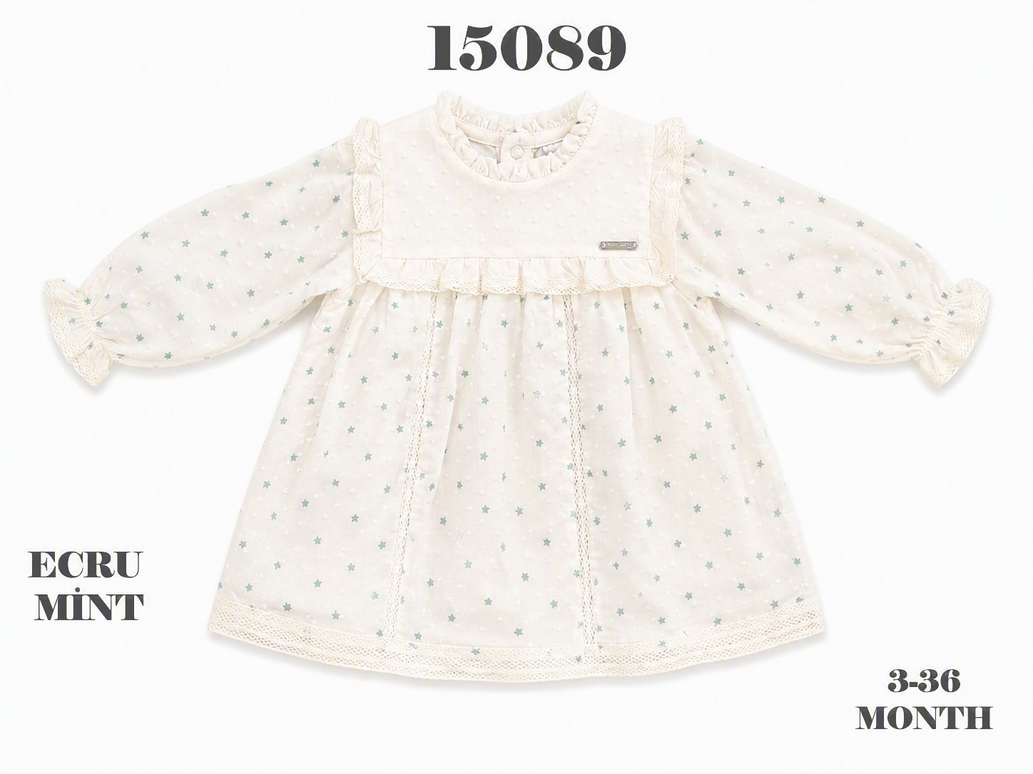 BABYDOLA-15089 ELBİSE ECRU MİNT 5'Lİ 3-36 AY