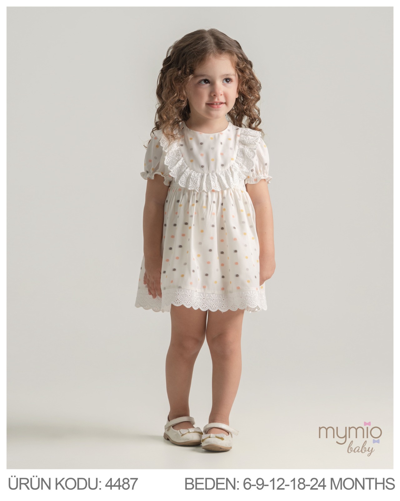 MYMİO-4487 PUANLI KIZ ELBİSE EKRU 06/24 5 Lİ