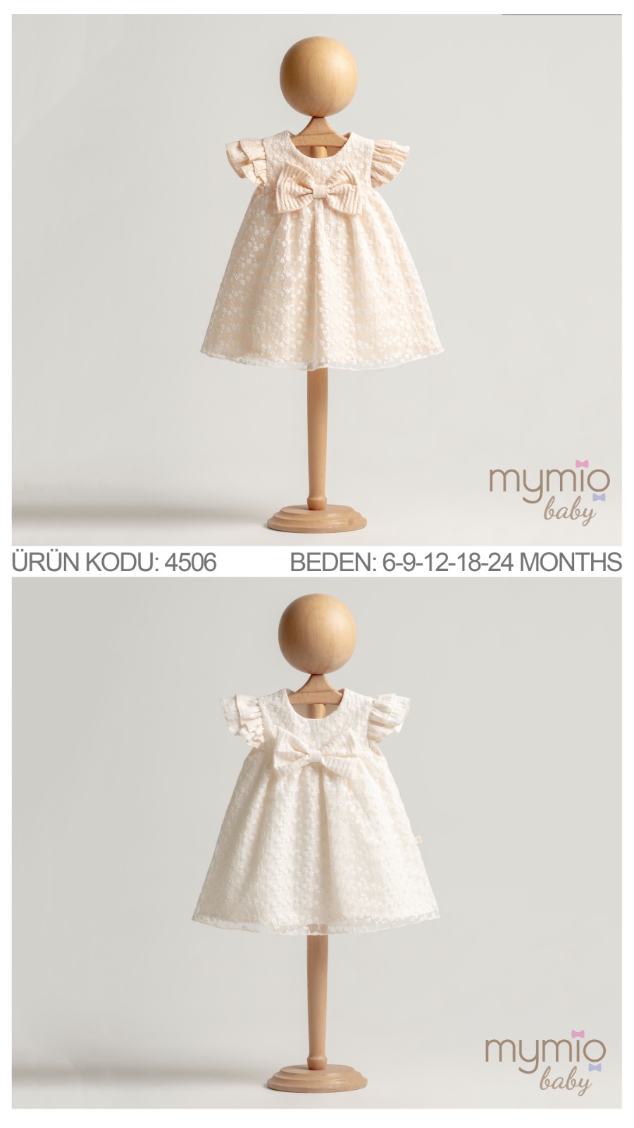 MYMİO-4506 PAPATYALI ELBİSE  EKRU 06/24 5 Lİ