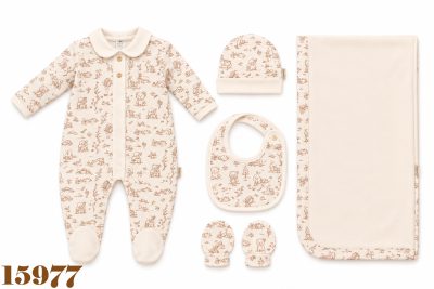 BABYDOLA-15977 ZIBIN SET 5Lİ ECRU 0-3 AY
