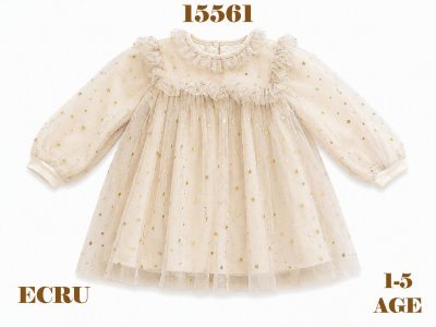 BABYDOLA-15561 *10 YILDIZLI BÜYÜK ELBİSE 3/6YAŞ 4'LÜ EKRU