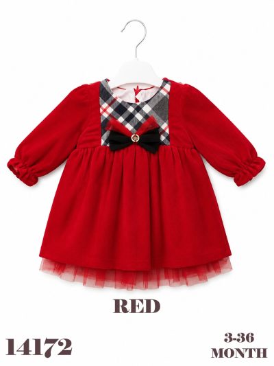 BABYDOLA-14172 KADİFE ELBİSE RED 5'Lİ