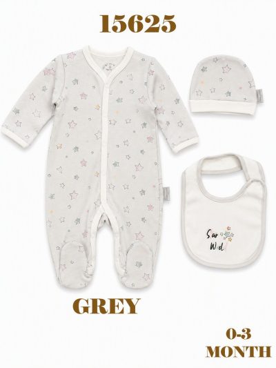 BABYDOLA-15625 *10 TULUM 3'LU SET GREY YILDIZLI