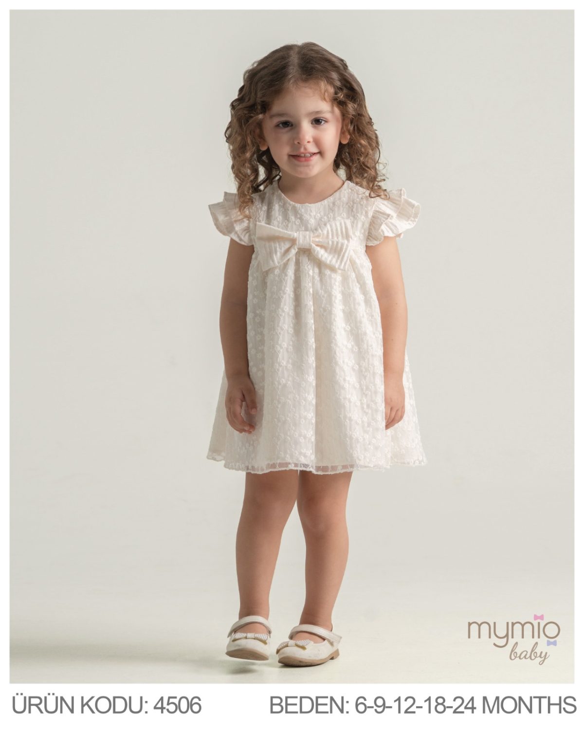 MYMİO-4506 PAPATYALI ELBİSE  EKRU 06/24 5 Lİ