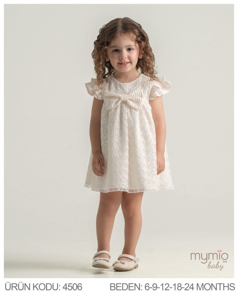 MYMİO-4506 PAPATYALI ELBİSE  EKRU 06/24 5 Lİ